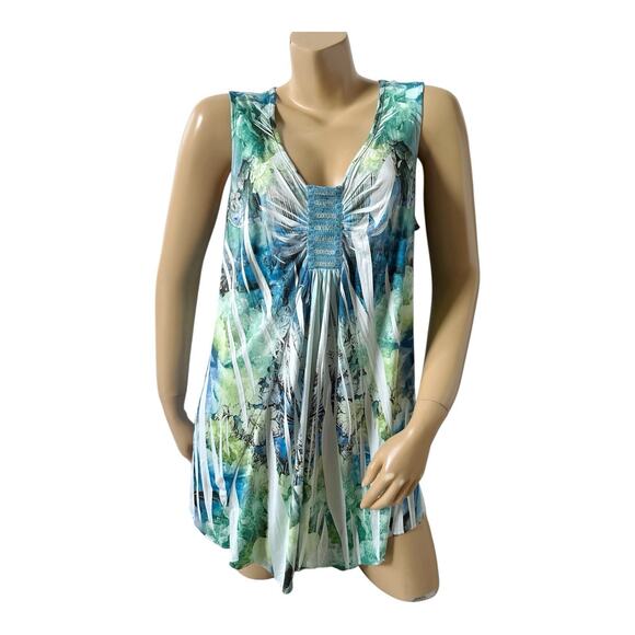 ONE WORLD Womens Plus Size 1X Sleeveless Embellished Sublimated Tank Top Shirt - Picture 1 of 7